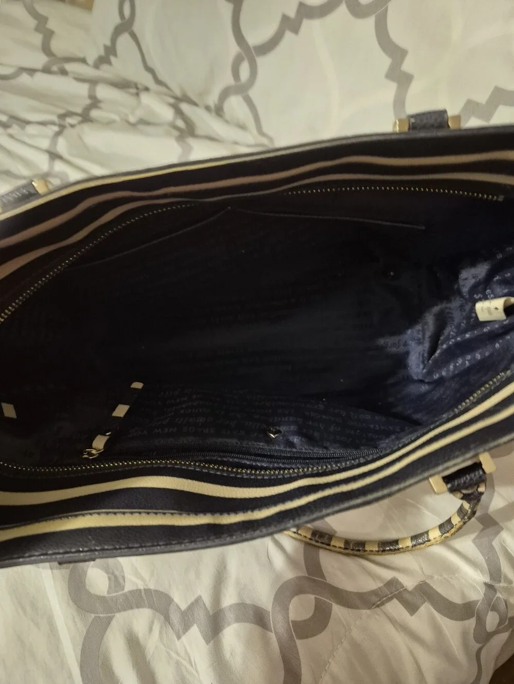 Kate Spade New York Navy and Cream Striped Tote Bag
